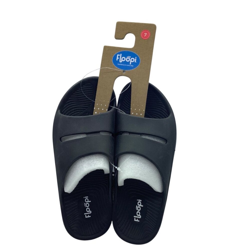 Floopi Women Black Slide‎ Sandals Size 7 Comfortable Memory Foam Lightweight NEW